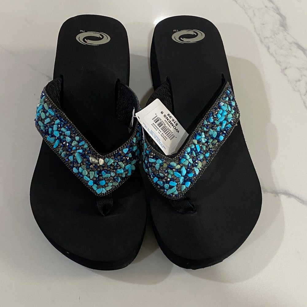 Women's Black and Blue Beaded Sandals NWT size 9